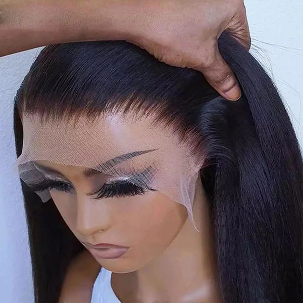 

glueless long t part wigs yaki straight hd lace front wigs headband synthetic heat resistant fiber hairs 13x6 laces fronts wigss, Black