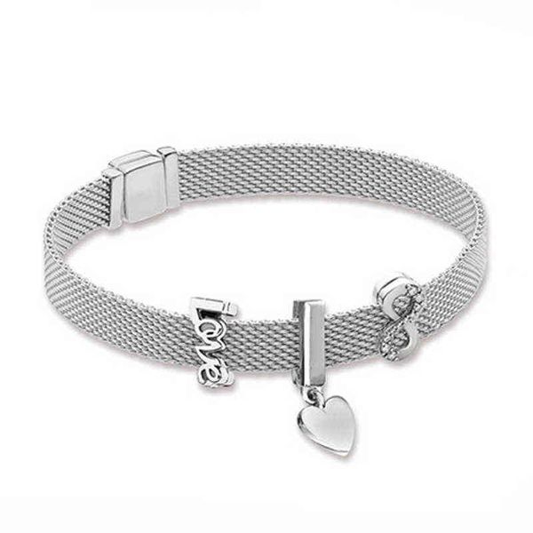 

new 100% 925 sterling silver reflexions bracelet set fashion love elegant fit european girl diy original charm bead jewelry gift aa220315, Golden;silver