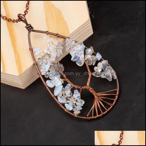 

pendant necklaces pendants jewelry reiki crystal water drop necklace natural chip stone healing 7 chakra vintage sier color tree of life d, Silver