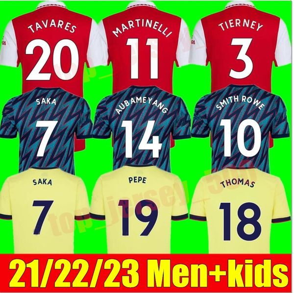 

men kids kit 21 22 23 gunners home away 3rd soccer jersey 2021 2022 2023 nicolas arsen ceballos guendouzi rowe willian tierney odegaard saka, Black;yellow