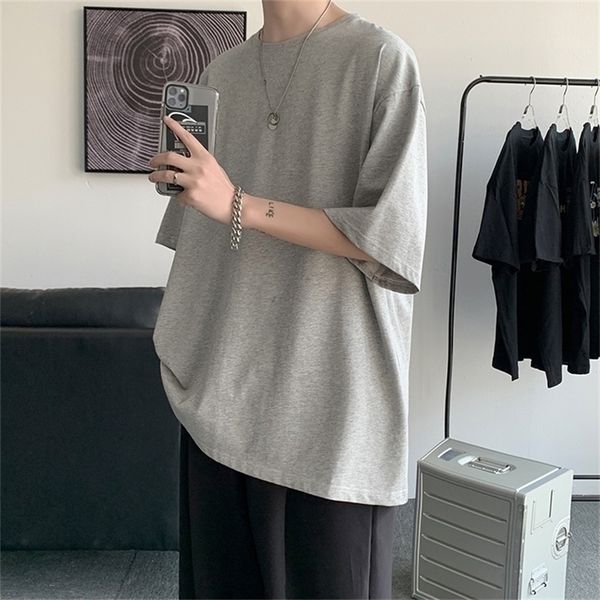 

hybskr men's casual oversized t shirts cotton short sleeve t-shirt man women basic korean solid 17 colors tees tshirt 220512, White;black
