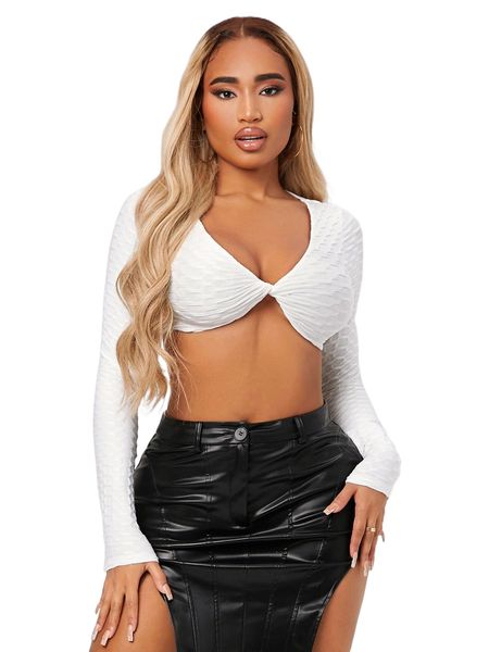 

sxy solid twist front crop e284#, White