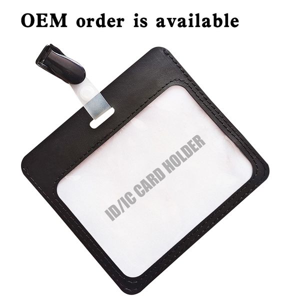 

4x3 inch chest card holder lanyard with neck strap display card pu leather staff employees id tag storage case badge accept oem order, Brown;gray