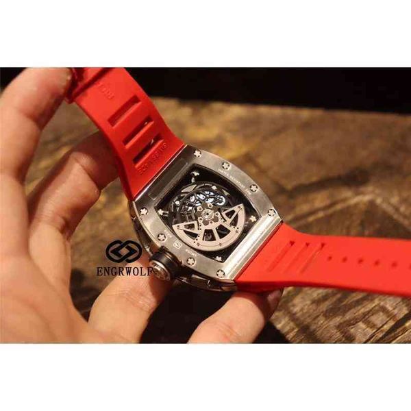 Orologio di lusso Richaremill Carbon Sapphire Textile Rubber Tourbillon Orologio Y Data Rm030 Serie 2824 Macchina automatica Acciaio bianco Nastro rosso completo E8XN