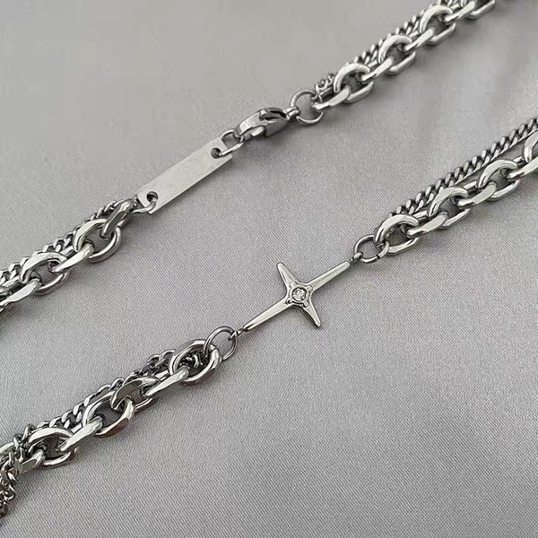 

boys' thick steel necklace men's fashion ins summer chain metal, Silver