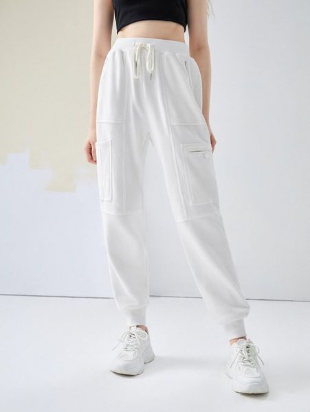 

x vin56 drawstring waist patch pocket joggers o4dz#, Black;white