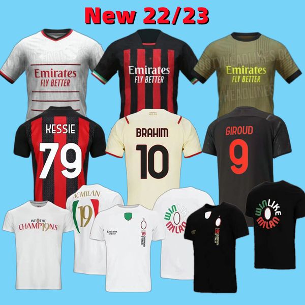 

ibrahimovic 21 22 23 soccer jersey ac giroud bennacer kessie romagnoli calhanoglu tonali rebic 2022 2022 milans football 19th time champions, Black;yellow