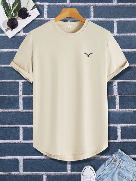 

men bird print high low hem tee k7i7#, White;black
