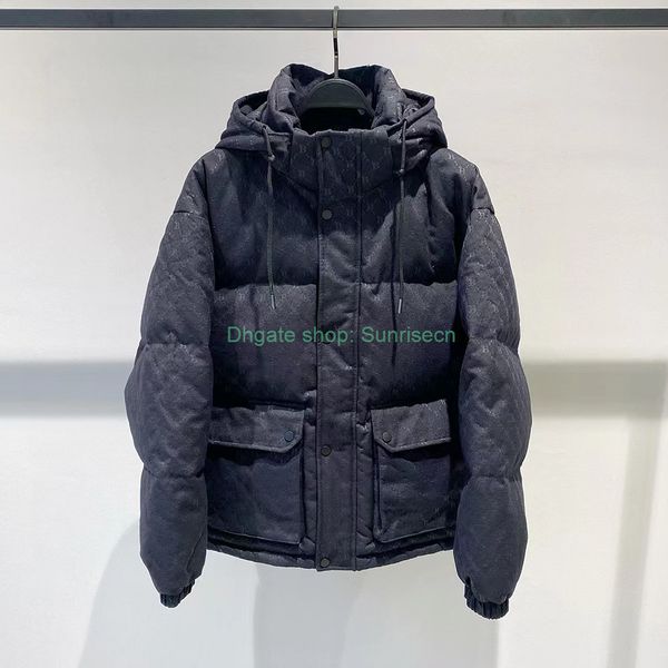 

men brown down parkas canvas padded down jacket fashion designer women zipper pocket nylon coat hood drawstring letter fabirc winter, Black