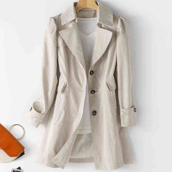 

women's trench coats spring autumn coat woman long sleeve single-breasted mid-long overcoat casual simple windbreaker office lady cloth, Tan;black