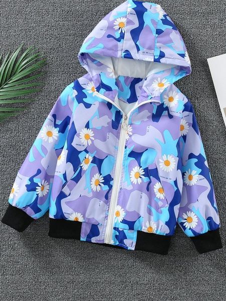 

toddler boys camo & floral print o-ring zipper hooded jacket she, Blue;gray