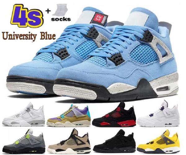 

university blue 4 4s mens basketball shoes white oreo cool grey metallic purple black cat bred shimmer cactus jack infrared kids big boy gir
