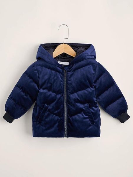 

toddler boys zipper up hooded velvet puffer coat she, Blue;gray