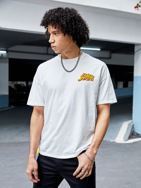 

men letter graphic drop shoulder tee 767v#, White;black
