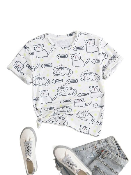 

allover cartoon print tee g915#, White