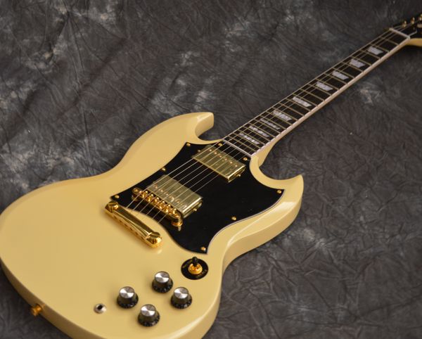

sg electric guitar body mahogany finish gloss cream, gold hardware trapezoidal inlay