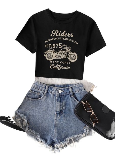

motorcycle & letter graphic tee d7kz#, White