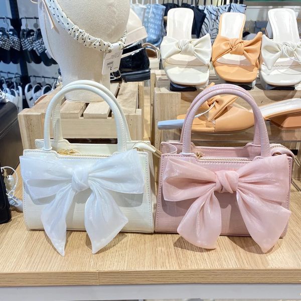 

bow handbag bag female bamboo knot pattern shoulder cross bag pink beaded ins fairy