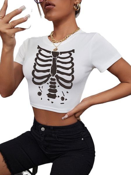 

skull print crop tee c8kb#, White