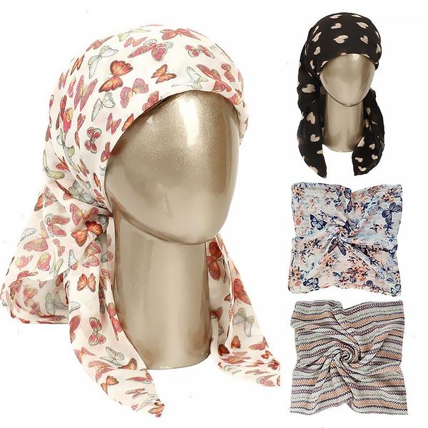 Imprimir bandas de cabelo bandanas para meninas femininas quadradas cetim lenço de turbante de turbante Acessórios vintage