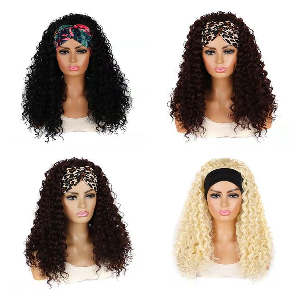

headband wig africa women long curly hair synthetic loose deep wave 20 inch, Black