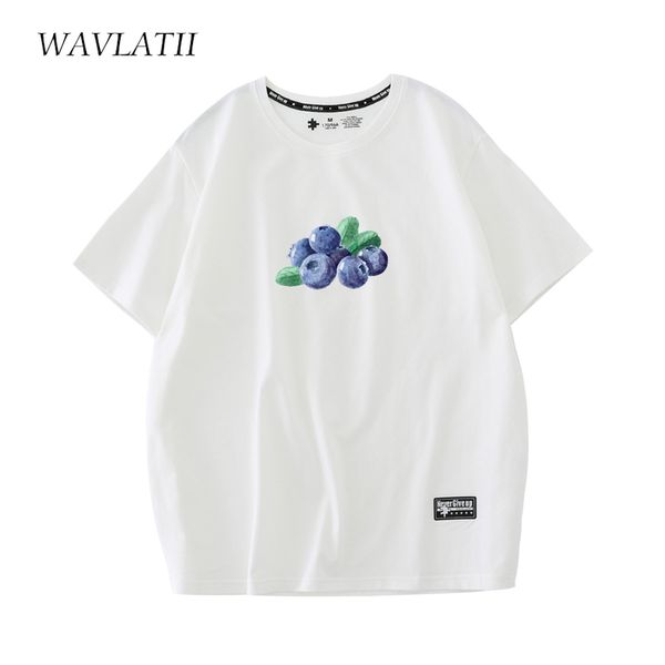 

wavlatii women white cotton tshirts female blueberry printed casual pink summer short sleeve tee wt2206 220615