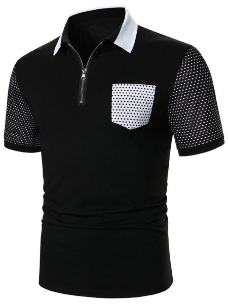 

men polka dot half zipper polo shirt g5po#, White;black
