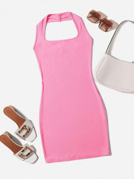 

solid rib-knit bodycon dress 78ns#, Black;gray