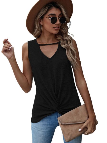 

keyhole neck twist front tank c39o#, White