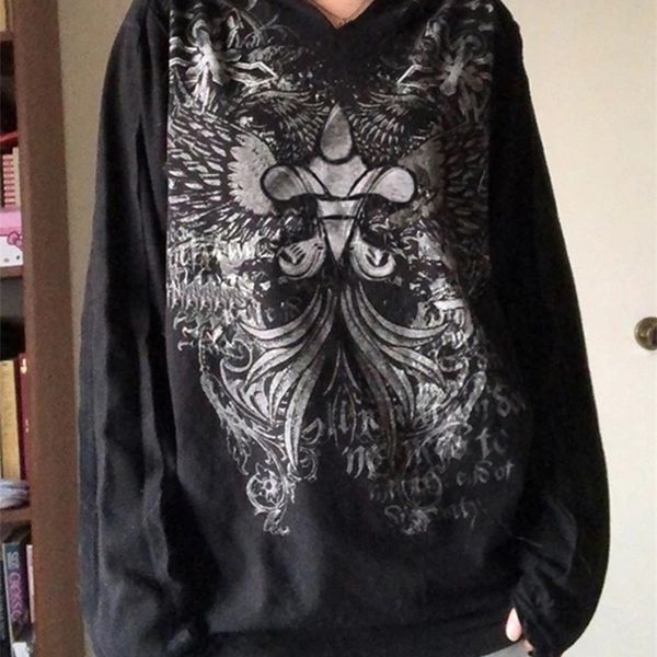 

gothic graphic print loose tshirts casual retro grunge fairycore tee streetwear dark academia 90s clothes 220402, White