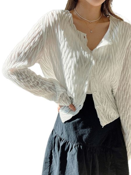 

dazy textured button front p018#, White