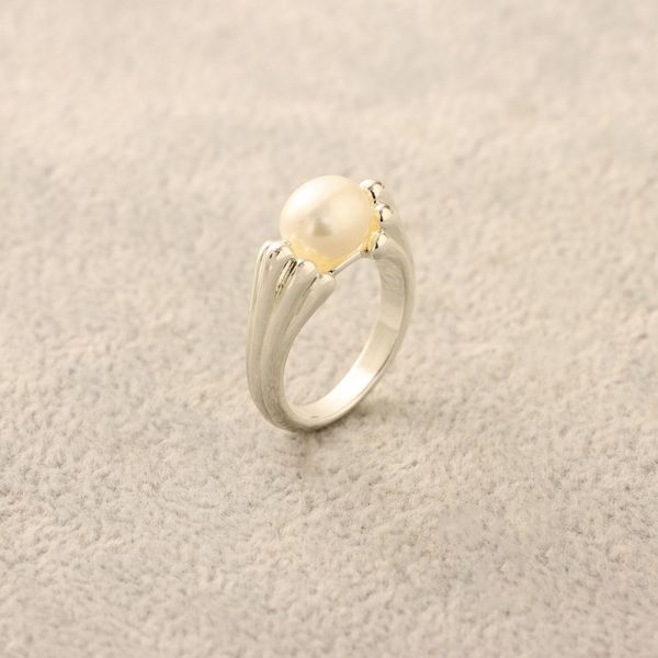

europe and america cross border new brass silver plated fashion normcore style inlaid freshwater cultured pearl personality ring for women w