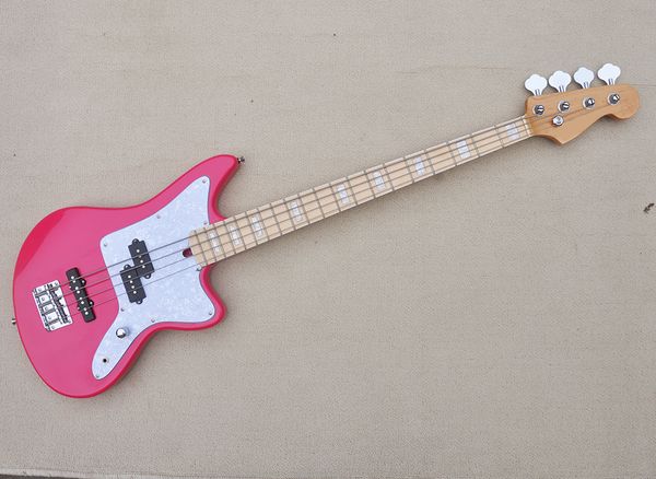

4 strings pink electric bass guitar with maple fingerboard
