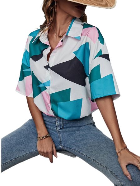 

geo print drop shoulder blouse a3vd#, White