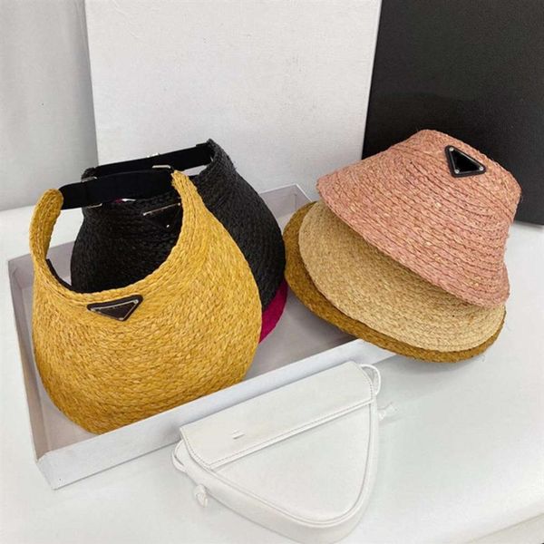 

designer fashion straw hats sun visor women outdoor handmade hat wide brim foldable empty beach sunhat tennis cap summer casua3452, Blue;gray