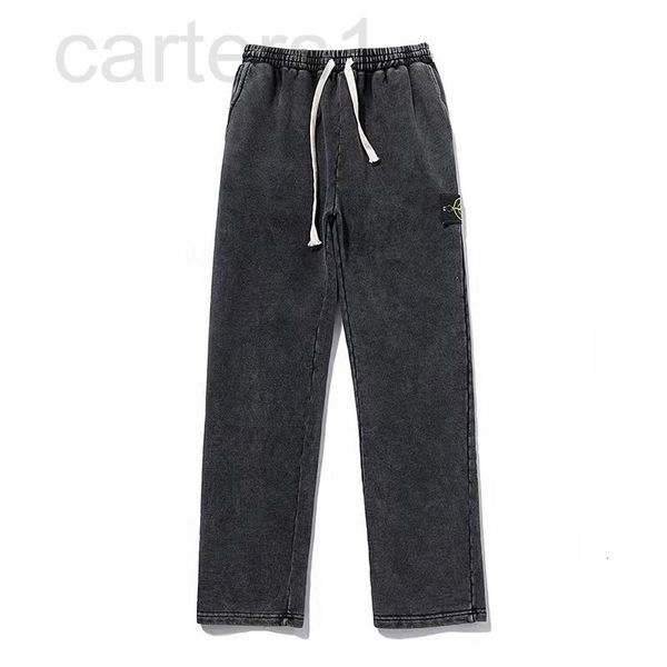 

men's pants designer st stone autumn and winter 2021 new wide mouth washed gray used straight leg guard pants men's drawstring cas, Black