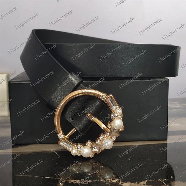 

fashion belt women belts genuine leather pearl and diamonds big buckle female strap girdle black color 3.4/3.8cm width 95cm-120cm 222t, Black;brown