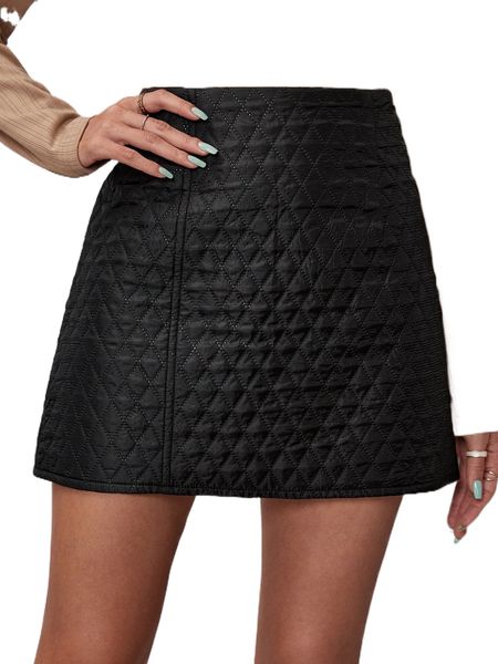 

high waist quilted a-line shirt r5wa#, Black