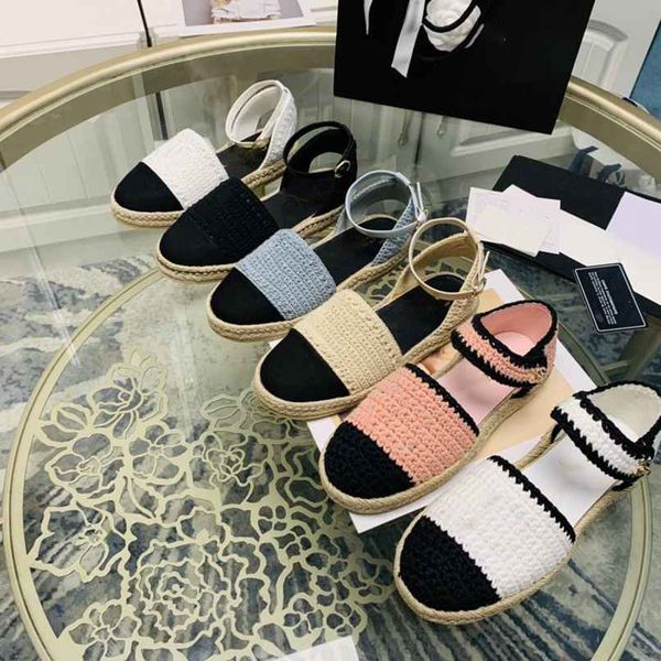 

elling famous brand women's fashion flat sandals summer classic luxury knitted fisherman shoes for party wedding soft sheepskin lining, Black