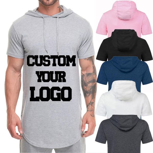 Мужские футболки на заказ логотип Hip Hop с коротким рукавом с длинным рубашкой с длинным капюшоном мужская негабаритная боковая zip-grey bleck Black Bluemen's Bluemen