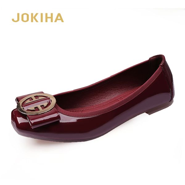 

new flats shoes womens round buckle slip on ballet flats dress shoes patent leather fashion casual shoes for women, Black