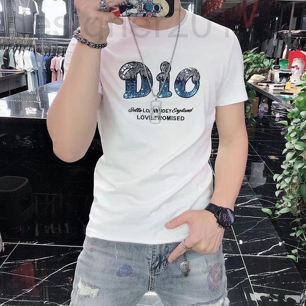 

men's t-shirts designer 2022 summer new trend slim fit light luxury printed short sleeved t-shirt half boys leisure jcx1, White;black