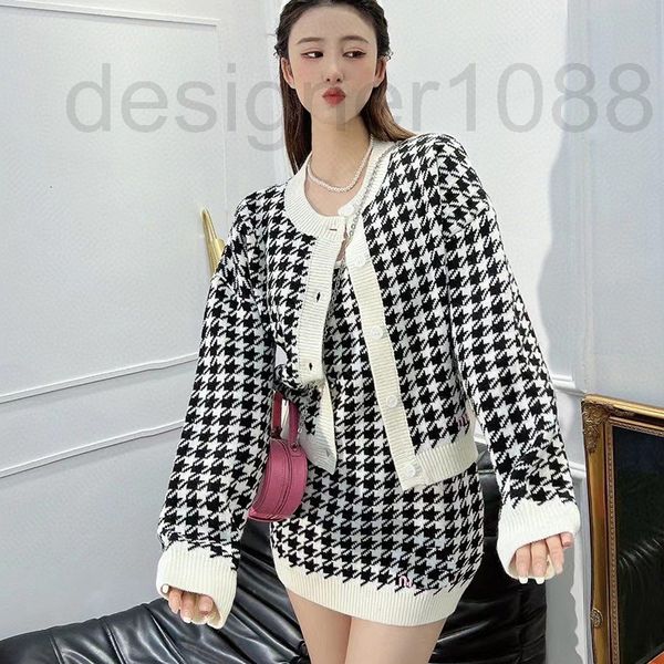 

women's sweaters designer miu chiffon knitted round neck wool cardigan women's jacket sweet aging style 2022 autumn new l3np, White;black
