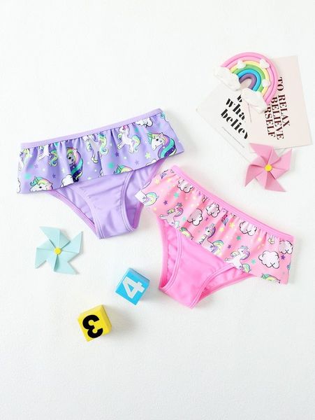 

2pack toddler girls cartoon unicorn print ruffle bikini bottom she, Black