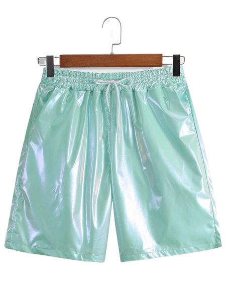 

men holographic drawstring waist metallic shorts k5v8#, White;black