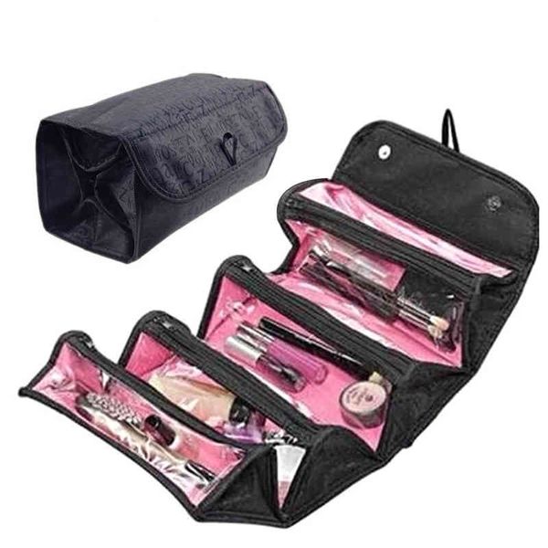 Astucci per cosmetici HBP Astuccio per trucco cosmetico arrotolabile a 4 strati Borsa da viaggio di grande capacità Organizzatore da toilette pieghevole con gancio per appendere 220825