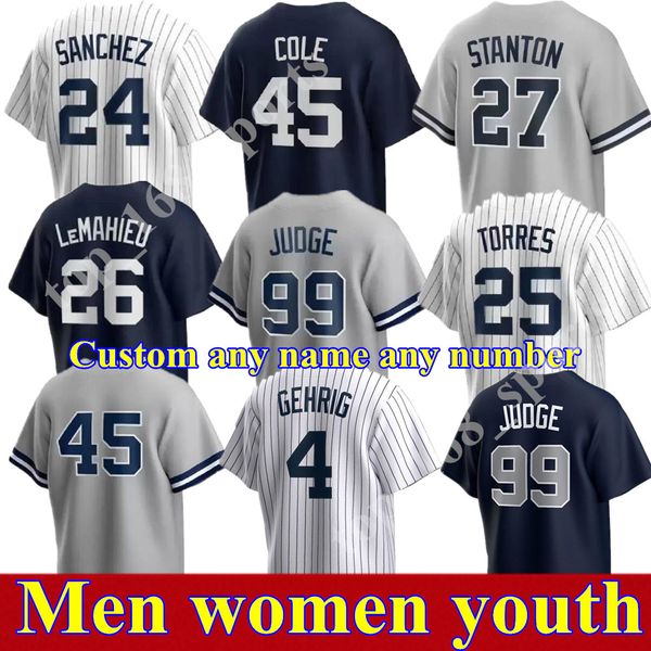 

custom men women youth 99 aaron judge jersey 2 derek jeter 45 gerrit cole 25 gleyber torres giancarlo stanton sanchez yankee sabathia dj lem, Blue;black