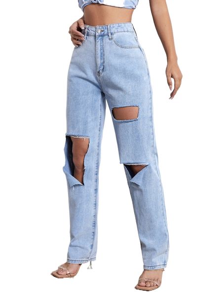 

ripped straight leg jeans a7va#, Blue