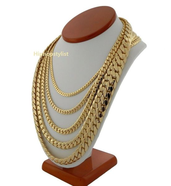 

miami cuban link chain necklace mens 14k yellow solid fine gold gf 600x 10mm, Silver