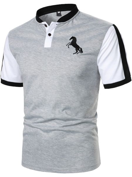 

men color block horse print polo shirt n9dr#, White;black